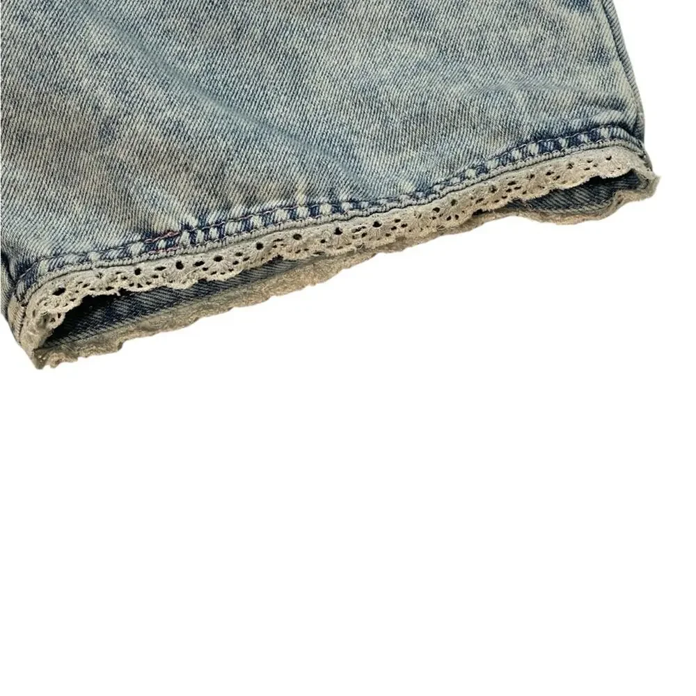 Vintage 80s Amilano Acid Wash High Waisted Denim 9” Shorts Eyelet Lace Sz 11/12
